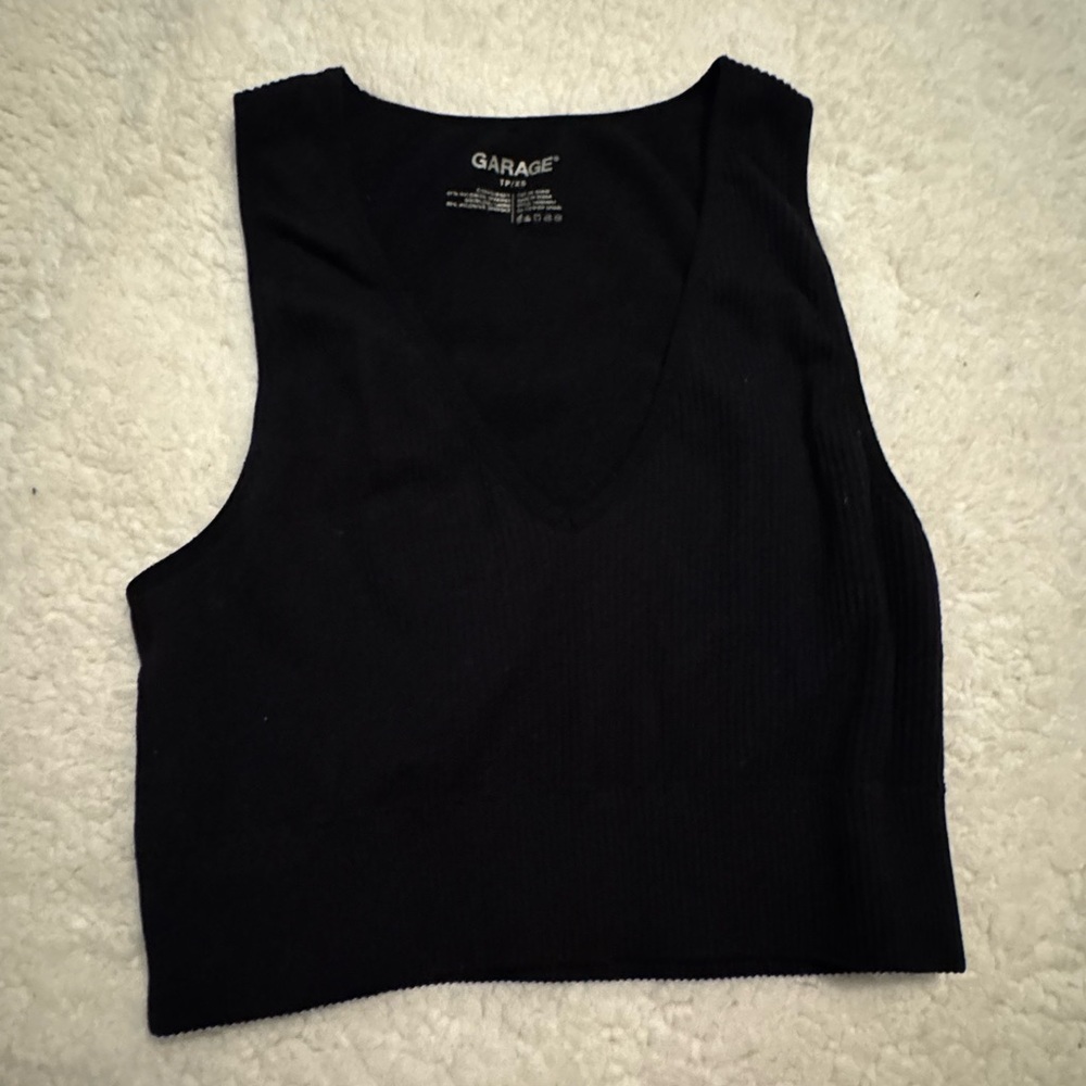 Garage Black Fitted Crop Tank Top
